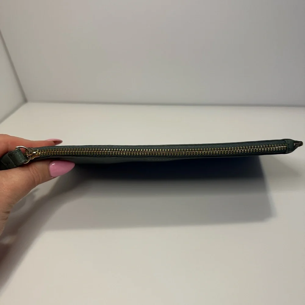 Furla EUC Deep Green Grained Italian Leather Large Wristlet